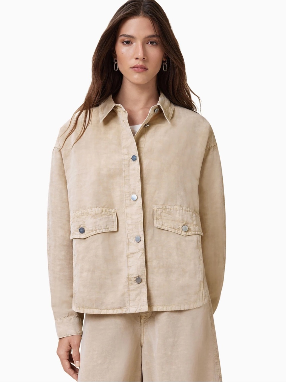 All Saints Hettie oversized Shacket in Natural, size XS